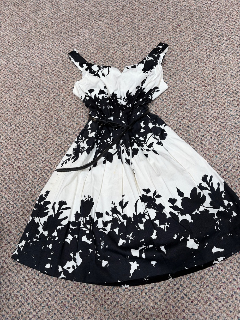 Classic Black & White Floral Fit-and-Flare Dress